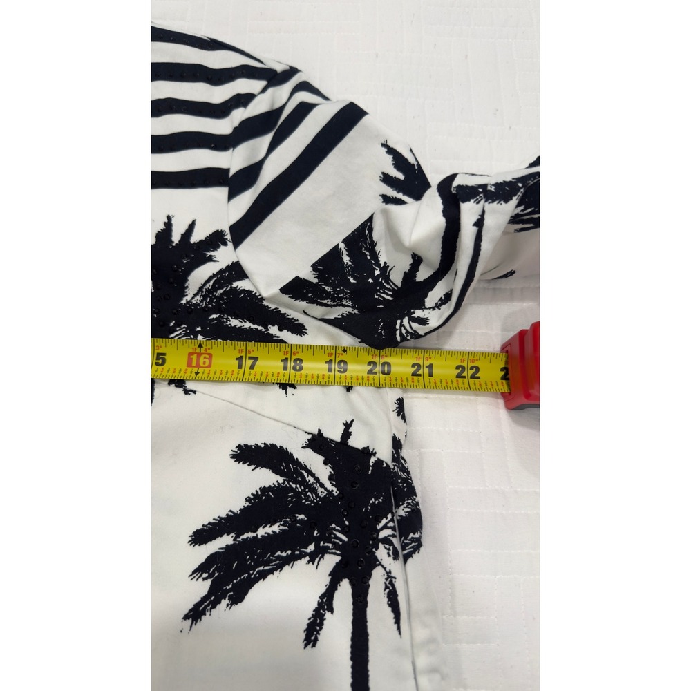 Berek Women Black White Palm Tree Stripe Button Front Tropical Jacket Size M - Picture 9 of 11